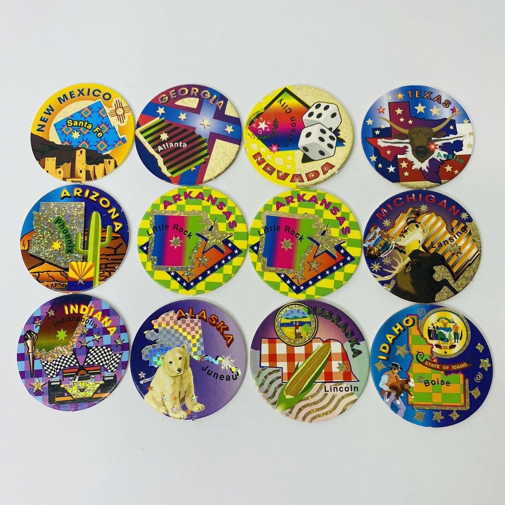 Vintage POGS Various States Nevada Arkansas Indiana Alaska 90s Game Nostalgia